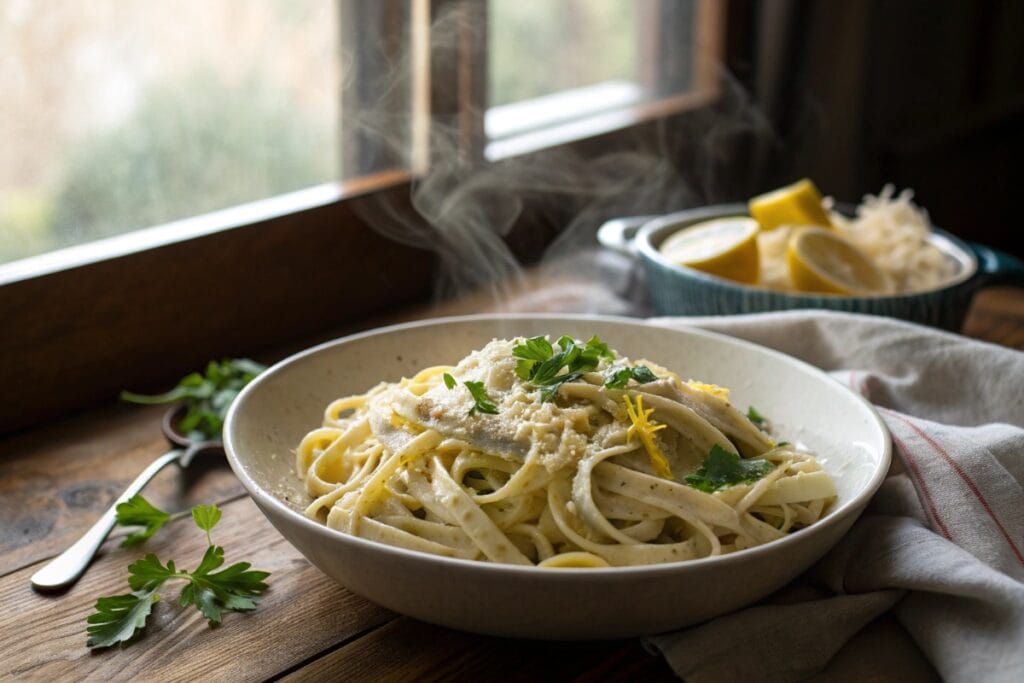 Vegan alfredo sauce recipe tossed with fettuccine