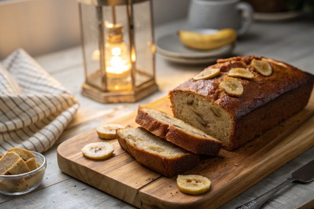 Vegan banana bread on board