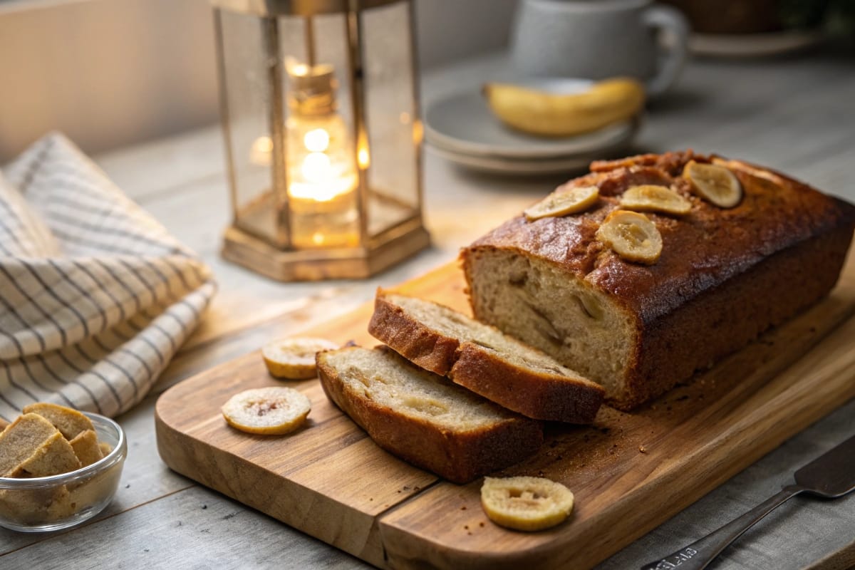 Vegan banana bread on board