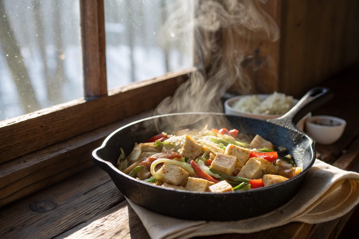 Vegan cabbage recipes stir-fry in skillet