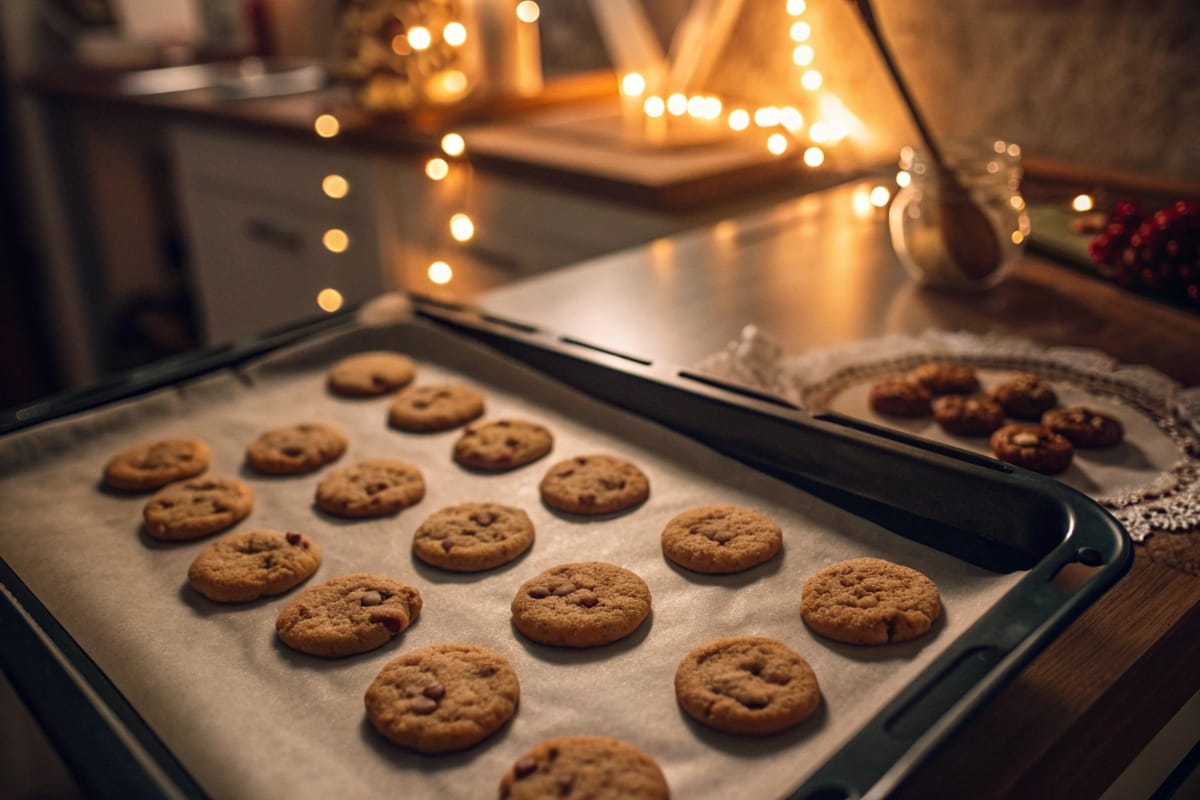 Vegan chocolate chip cookie recipe on tray