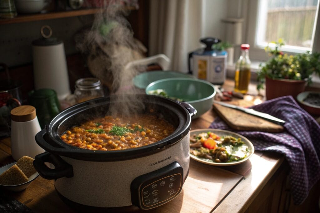 Vegan lentil curry in slow cooker