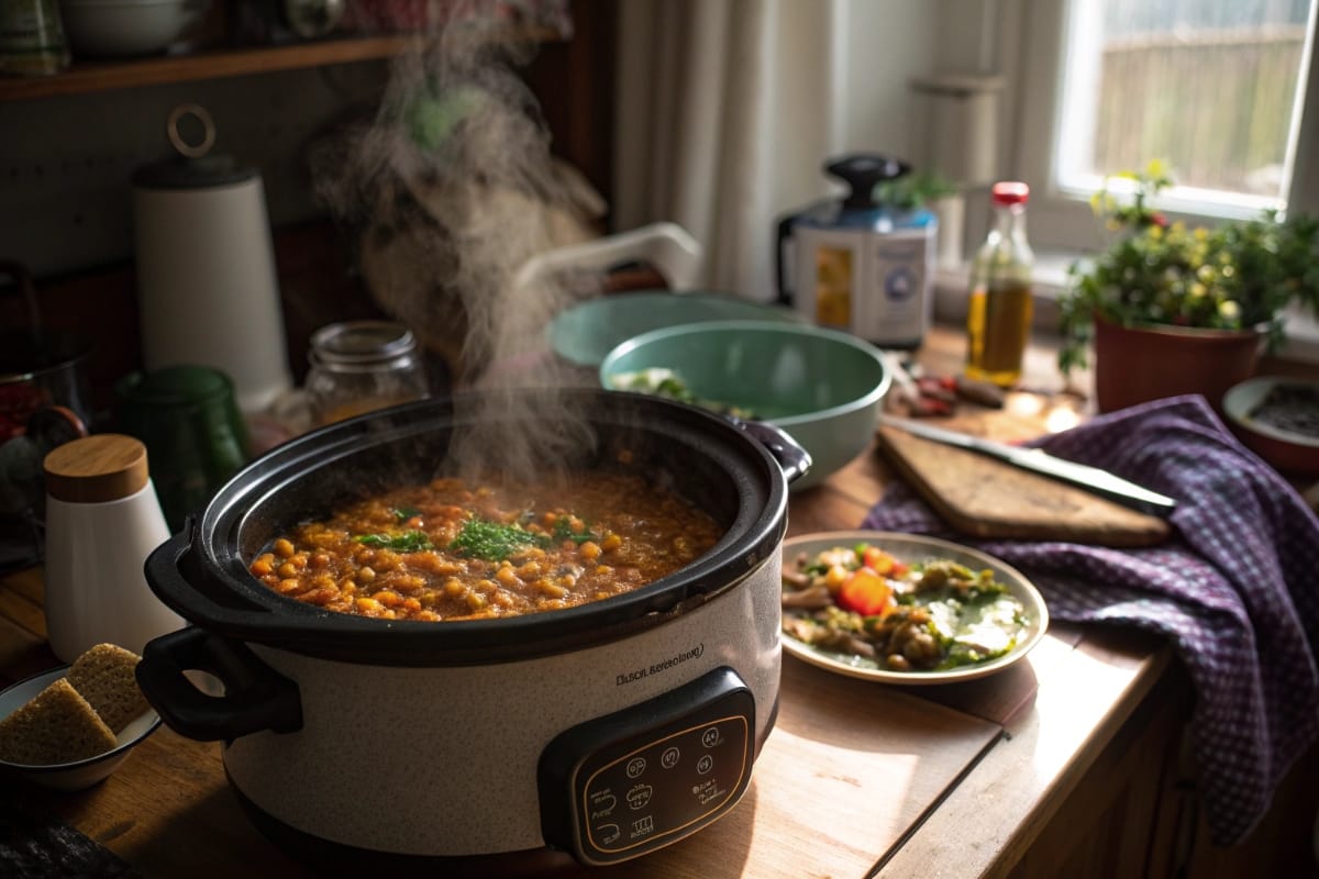 Vegan lentil curry in slow cooker