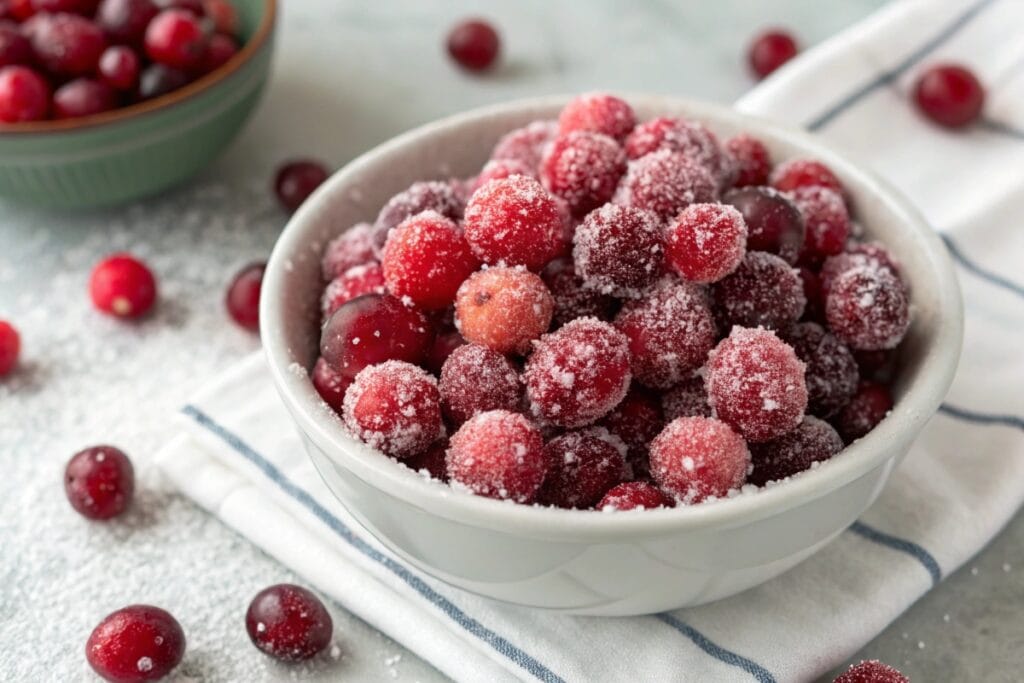 Air fryer candied cranberries in a bowl