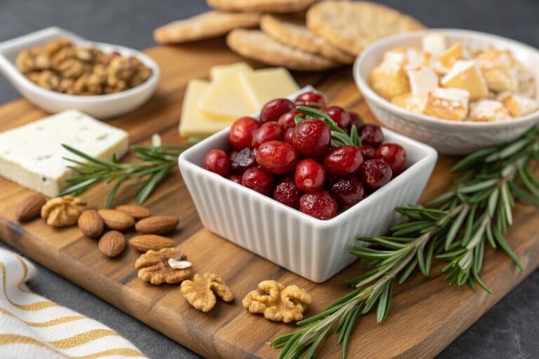 Air fryer candied cranberries on a holiday snack board
