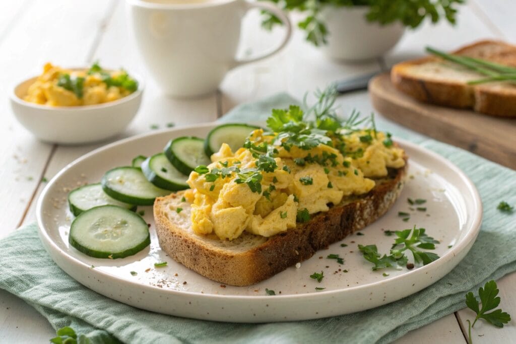 Toasted avocado cottage cheese bread keto topped with eggs