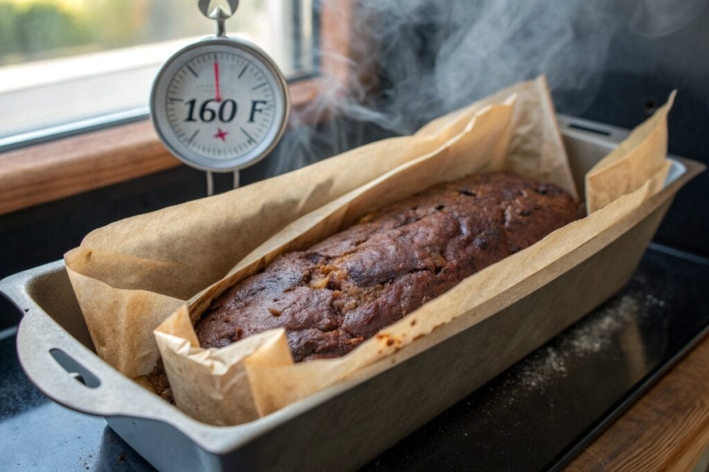 Baked black pudding loaf recipe cooling in a parchment-lined pan
