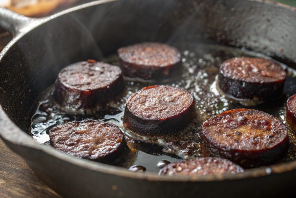 Pan-fried black pudding recipe slices with crisp edges