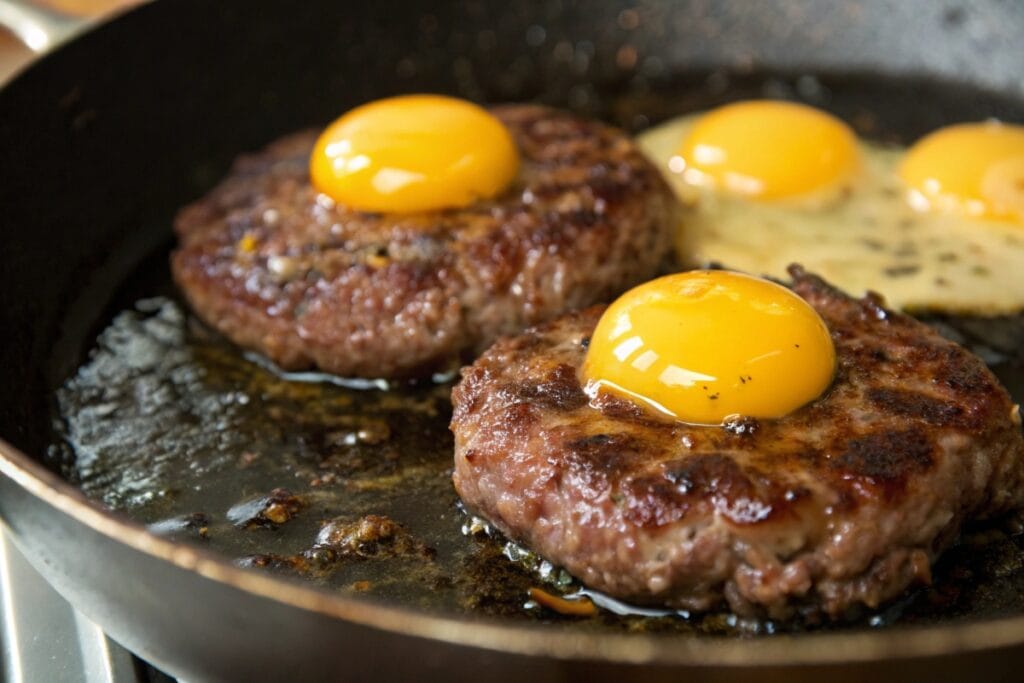 Burger patties with egg yolks for carnivore dinner, Carnivore Diet Recipes