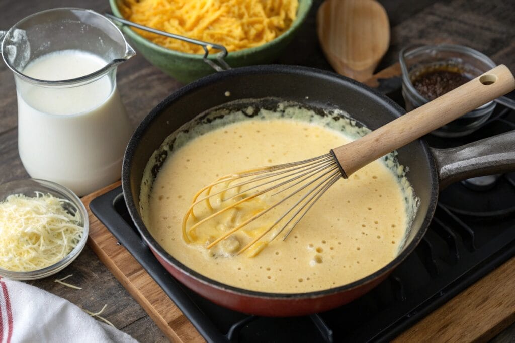 Making cheese sauce for Chick Fil A mac and cheese recipe