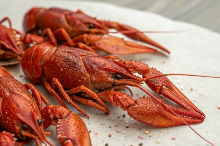Close-up of seasoned boiled crawfish from crawfish recipes