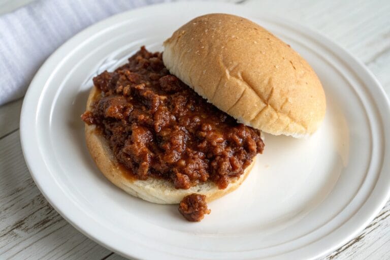 Close-up of an easy sloppy joe recipe 3 ingredients sandwich