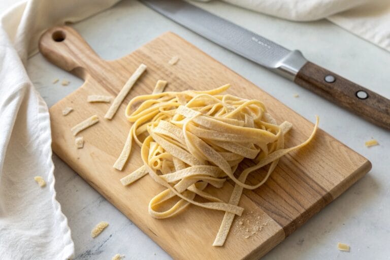 Close-up of cut gluten free pasta recipe noodles