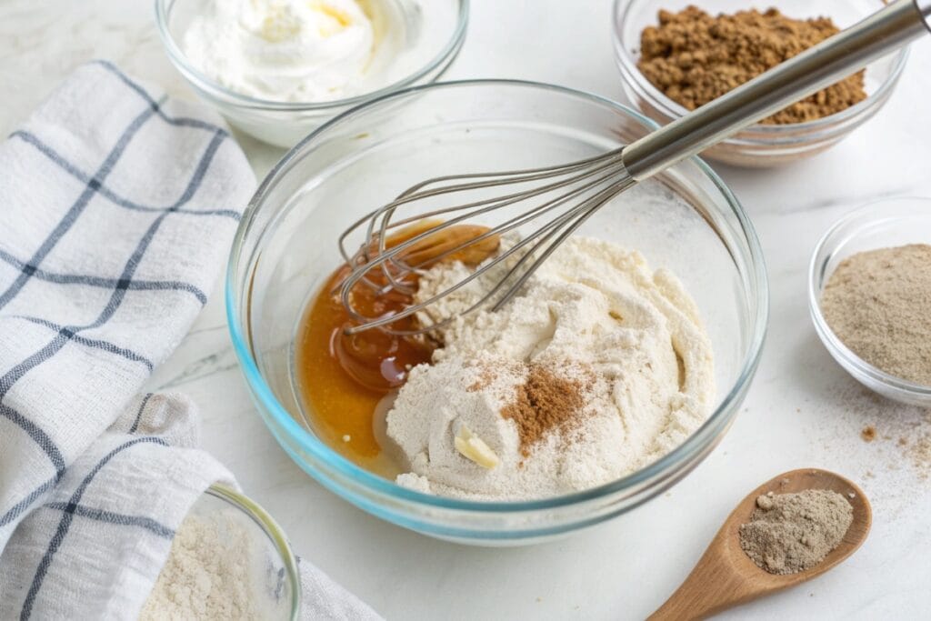 Mixing high protein banana yogurt bark base in a bowl