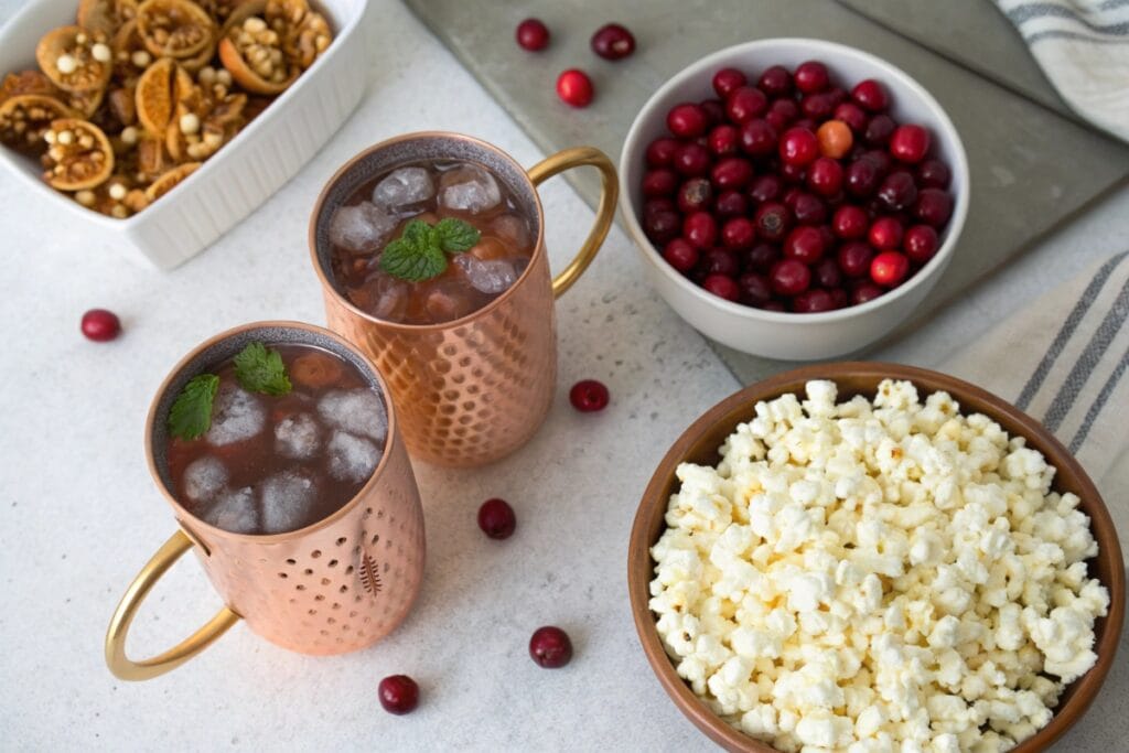 Kentucky mule recipe served with party snacks