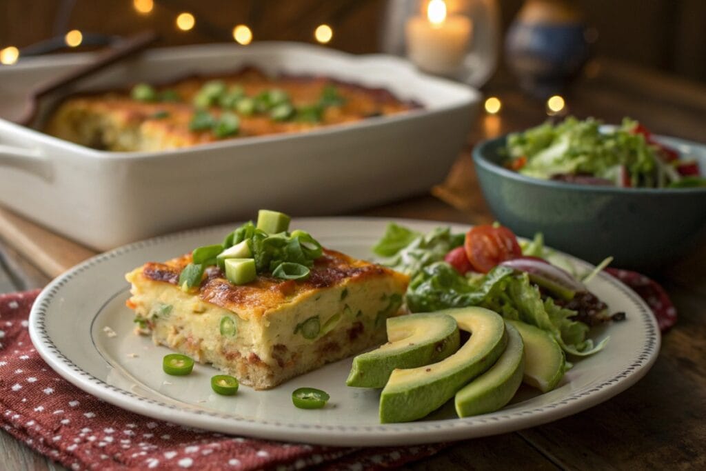 Serving lazy keto ground beef casserole with toppings