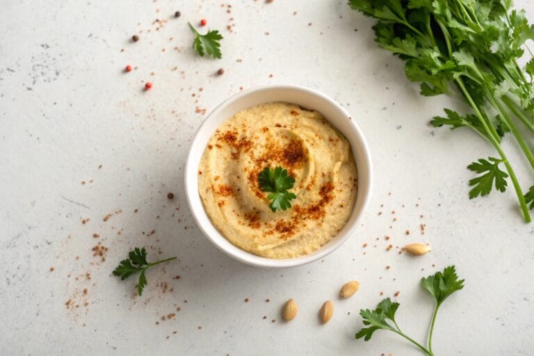 Simple hummus recipe without tahini in small bowl