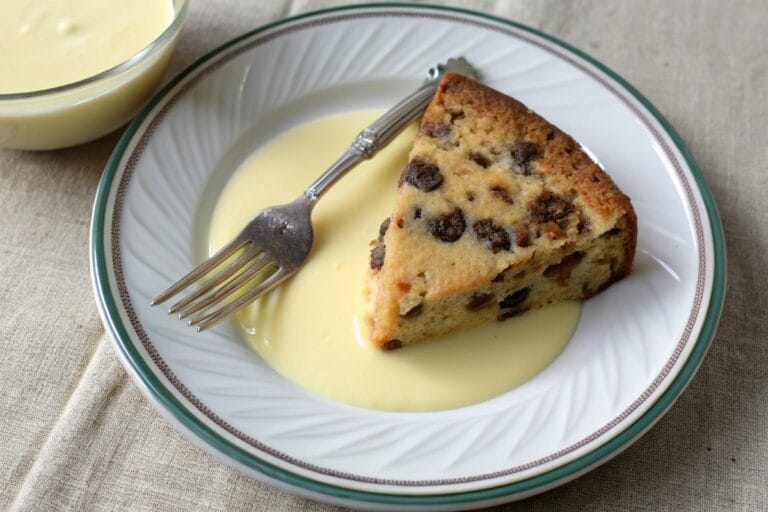 Single serving of spotted dick recipe with custard