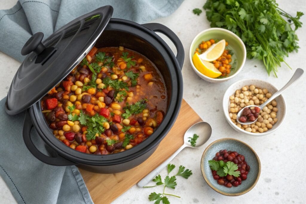 Vegan dinner recipes: Vegan slow cooker dinner with bean and vegetable stew