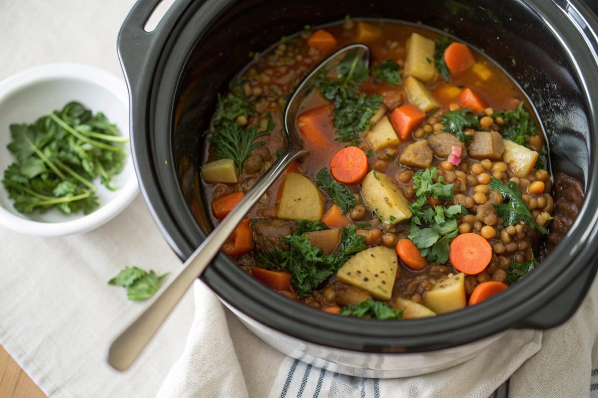 Vegetarian slow cooker recipes lentil stew in crockpot