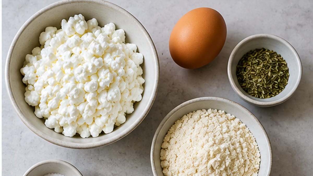 Cottage cheese, egg, gluten free oat flour, herbs, and seasonings for flatbread