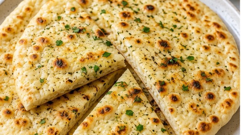 Soft herb cottage cheese flatbread with lightly golden edges