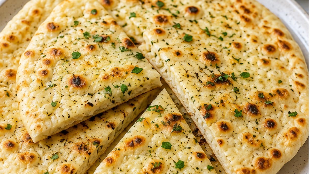 Soft herb cottage cheese flatbread with lightly golden edges