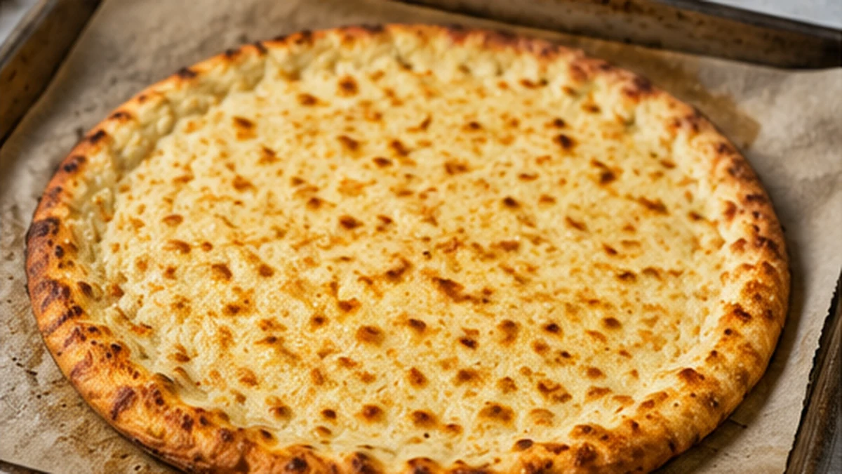High Protein Cottage Cheese Pizza Crust pre-baked until set and lightly golden on parchment
