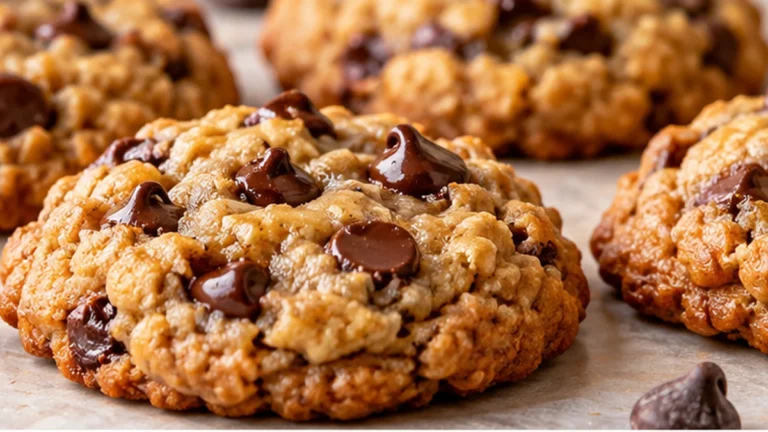 High protein chickpea chocolate chip cookies on parchment paper