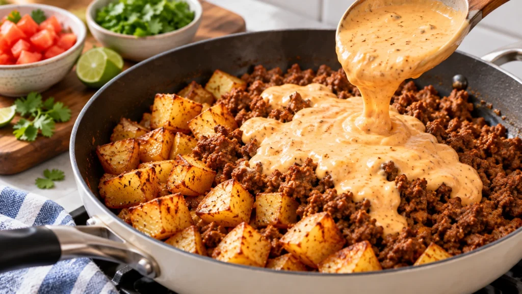 High Protein Cheesy Beef Taco Potato Bowls